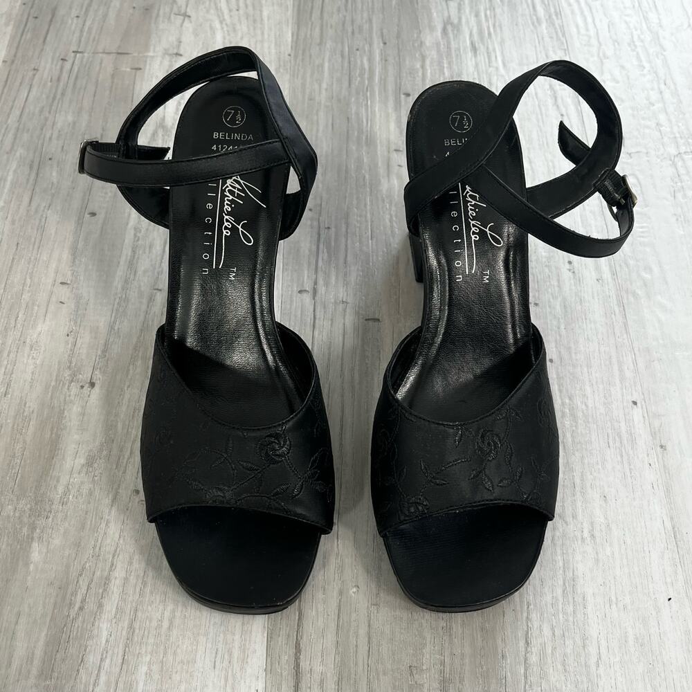 Kathie Lee Collection Belinda Black Block Heel Open Toe Ankle Strap Size: 7.5